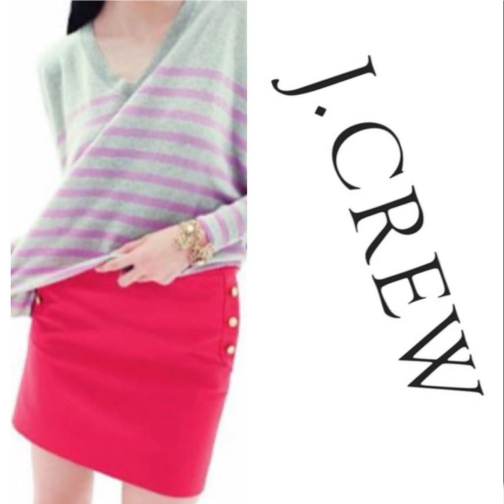 J. Crew Postage Stamp Sailor Nautical Mini Skirt Coral Pink Gold Buttons Size 4